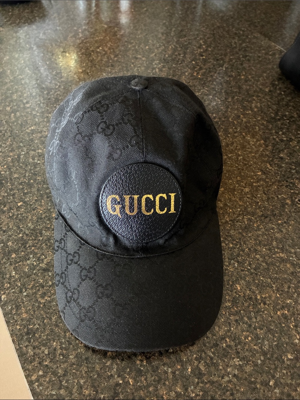 Gucci Black GG Monogram Cap with Gold GUCCI Patch